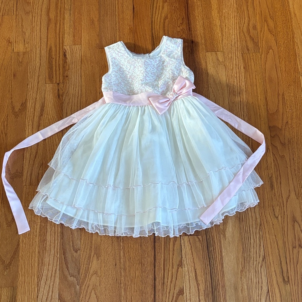 White Lace Dress with Pink Bow